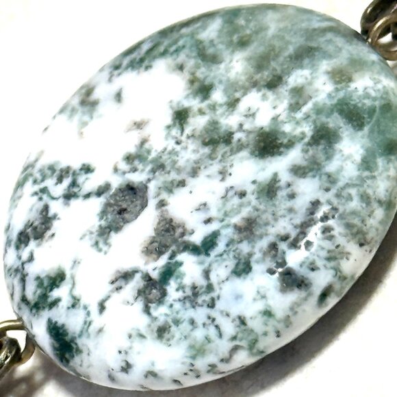 2/$20, Genuine White Green Tree Agate Bracelet, Gemstone + Antique Bronze Flower - Picture 4 of 12